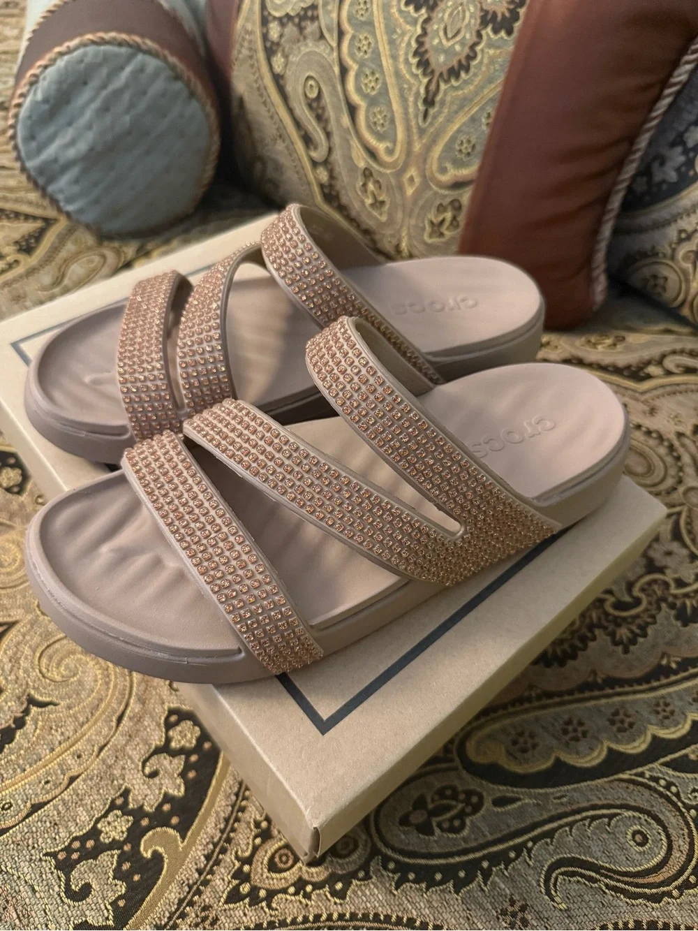 NWT CROCS Getaway Strappy Gems Sandal (Color - Latte) - $45